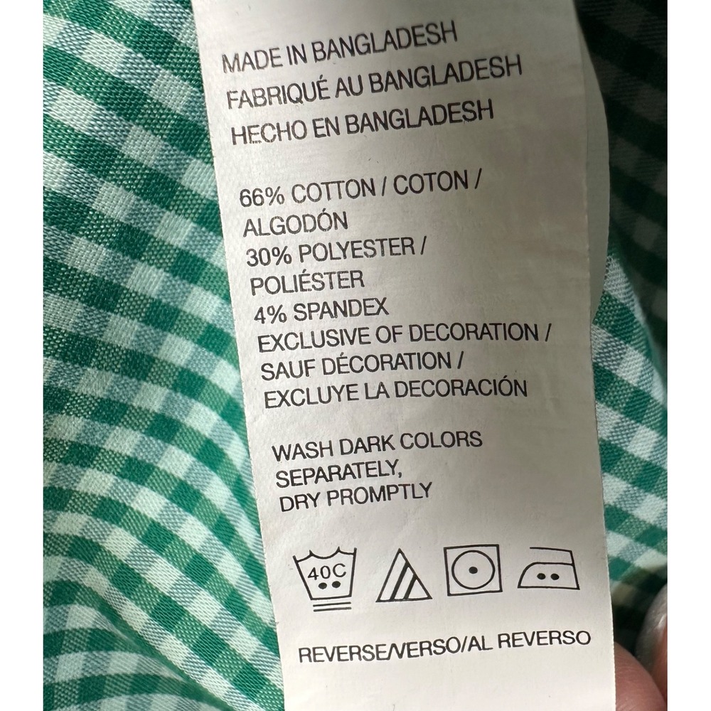 IZOD Green & White Gingham Check Non-Iron Stretch Button Down Shirt Men's Large - Picture 9 of 11